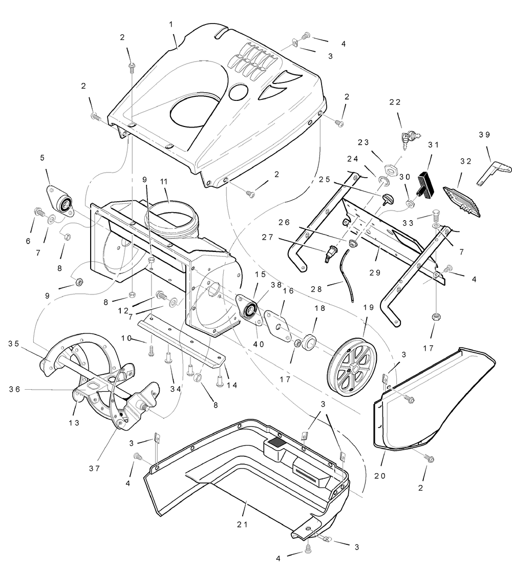 Auger And Control Assembly Diagram and Parts List for 6210540X116NA-PM50E 2007 Briggs and Stratton Snow Blower